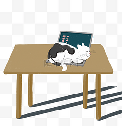 在电脑上睡觉的猫咪免抠图