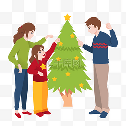 圣诞节一家人图片_圣诞节一家人装饰圣诞树免扣素材