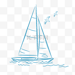 海鲜图片_蓝色手绘通用海洋帆船装饰