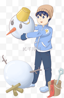 卡通男孩大雪冬天节气插画