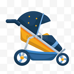 婴儿车图片_手绘蓝色婴儿车插画