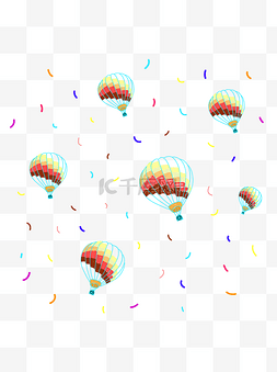 热气球漂浮物图片_手绘热气球纸碎混合漂浮物矢量元