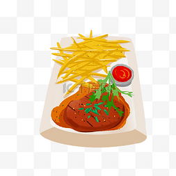 西餐美食薯条图片_西式牛排薯条手绘插画