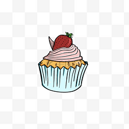 生日杯子蛋糕红色草莓手绘免抠