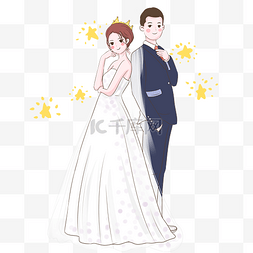 夫妻夫妻人物图片_手绘新郎新娘婚礼人物插画