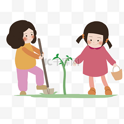 植树节可爱姐妹爱护树苗