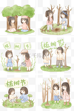 女生图片_植树节女孩给小树浇水