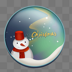 圣诞夜圣诞节雪人极光圆形文字框
