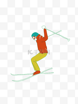 运动男人矢量图片_人物手绘简约休闲运动滑雪男孩男