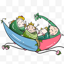 端午节卡通手绘插画风彩色粽子船