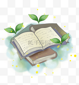 儿童读书节图片_云朵上的植物和书本