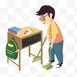 教室图片_开学季学生打扫教室场景插画