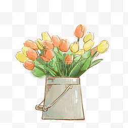 植被设计图片_手绘水彩一桶鲜花