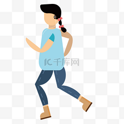 穿着蓝色衣服的女人跑步免扣图