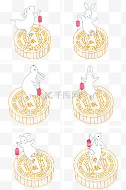 中秋节中国风月饼与玉兔手绘矢量