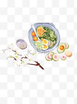 蔬菜沙拉psd图片_卡通美味蔬菜沙拉元素