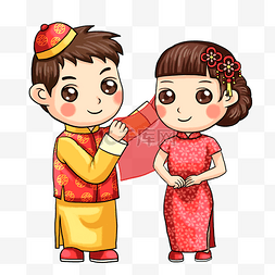 古风人物动漫图片_传统古风唐装婚礼插画