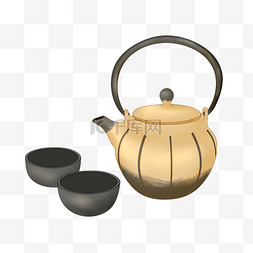 灰色中国风茶壶茶杯