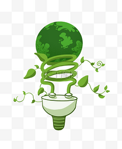 绿色地球灯泡插画