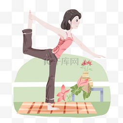 瑜伽动作图片_养生瑜伽女孩插画
