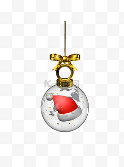 金色圣诞水晶玻璃球挂件圣诞帽