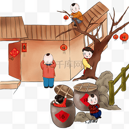 中国风手绘传统习俗躲猫猫