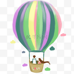 手绘情侣抠图图片_出游旅游热气球手绘免抠图