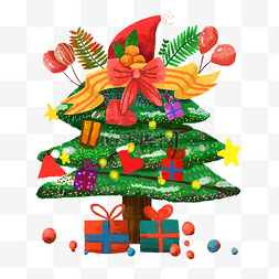 圣诞节平安夜圣诞树礼物红绿PNG气