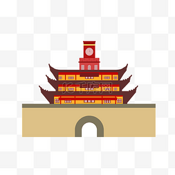 地标性建筑鼓楼插画