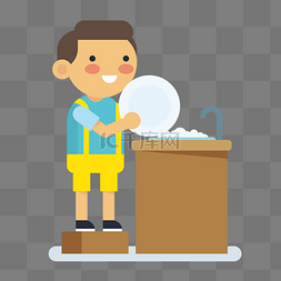 卡通洗碗的男孩矢量素材