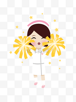手绘卡通护士拿着黄色花朵跳舞元