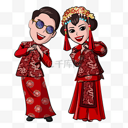 结婚季红色中国风婚礼Q版情侣1