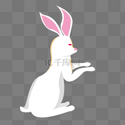一只红耳朵的白色兔子免抠图