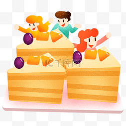 年夜饭芒果蛋糕插画