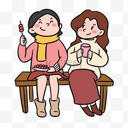卡通美女图片_闺蜜聚会喝茶吃东西卡通手绘插画