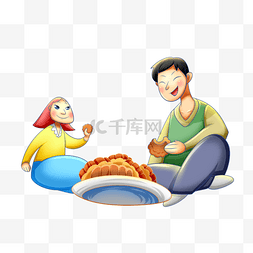 月饼广告图片_中秋节吃月饼主题插画