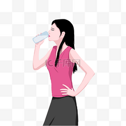 拿着水杯喝水的女孩高清图