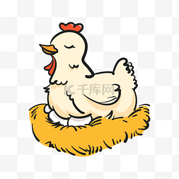 小鸡图片_可爱孵小鸡的母鸡插画