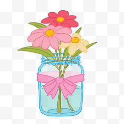 玻璃瓶花朵插花蝴蝶结手绘插画PSD