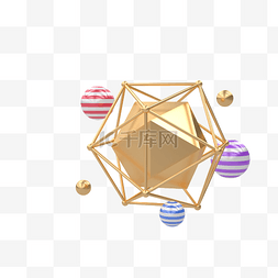 C4D女王节金色立体宝石球体质感图