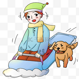 卡通儿童滑雪图片_冬季下雪天玩雪橇女孩