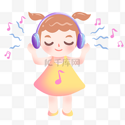 歌曲图片_听音乐女孩的插画