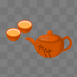 中国风棕色的茶壶茶杯