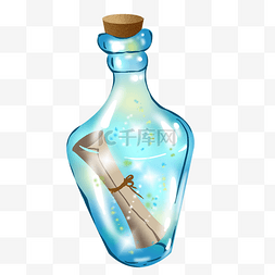 蓝色透明玻璃瓶图片_简约蓝色的漂流瓶