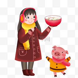 正月十五看花灯图片_手绘猪年元宵节插画