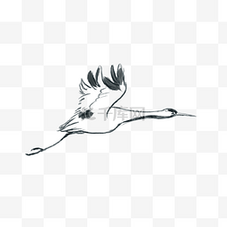 手绘水墨飞翔的鹤插画