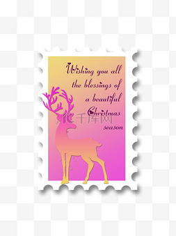 圣诞圣诞节驯鹿可爱微剪纸邮票小