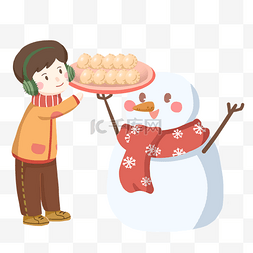 传统节日冬至图片_二十四节气冬至吃饺子的雪人和男