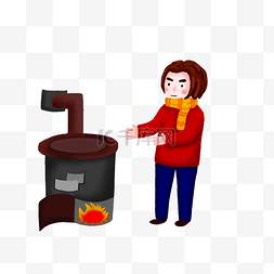 冬季烤炉和人物插画