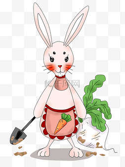 铁铲图片_卡通手绘厚涂兔子拔萝卜可爱插画